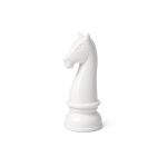 Oversized South Beach chess knight sculpture in white with gray head detail, modern event décor pedestal prop.