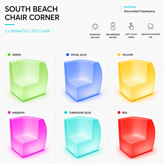 White South Beach corner lounge chair module with curved back and sides, modern sectional seating piece for weddings and events.