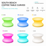 white hydro-plastic curved LED lounge coffee table 29.5″ diameter × 17″ high from South Beach collection for modern event rental
