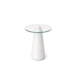 translucent LED-lit conical high-boy cocktail table with glowing white finish from South Beach Glow collection for modern event rental