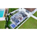 20′x60′ cathedral structure tent with black frame and clear top canopy for elegant outdoor events and garden weddings