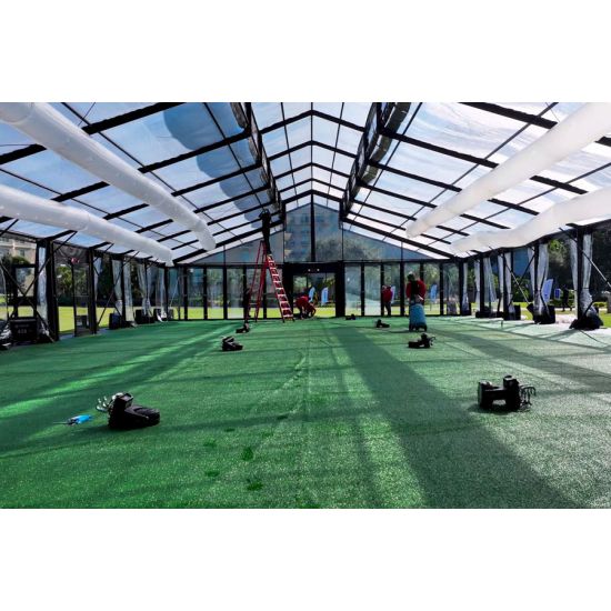 40′x100′ cathedral tent with black frame and clear top canopy for outdoor weddings and upscale event rentals