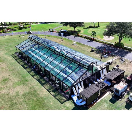 Trailer-mounted industrial air conditioner with multiple vent ports, 25–60 ton event cooling rental priced per square foot for large venues.