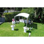 10'x80' curved event tent with silver frame and white arched roof, modern structure for outdoor events and rental setups