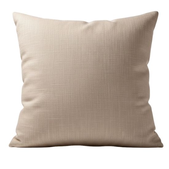 Solid wheat beige throw pillow with smooth textured fabric look, neutral accent cushion for weddings and modern lounge décor styling.