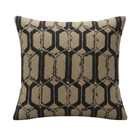 Gold and black throw pillow with crocodile-scale geometric pattern, glam accent cushion for upscale events and lounge décor styling.