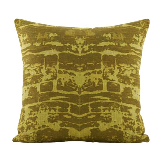Olive green throw pillow with distressed stone-wall texture pattern, earthy accent cushion for modern lounges and event décor styling.