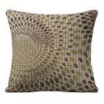 Brown and gold throw pillow with circular swirl mosaic pattern, glam accent cushion for upscale events and lounge décor styling.