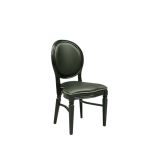 Black Chandelle chair with round back and black cushion seat, elegant event chair for banquet seating, receptions, and lounges