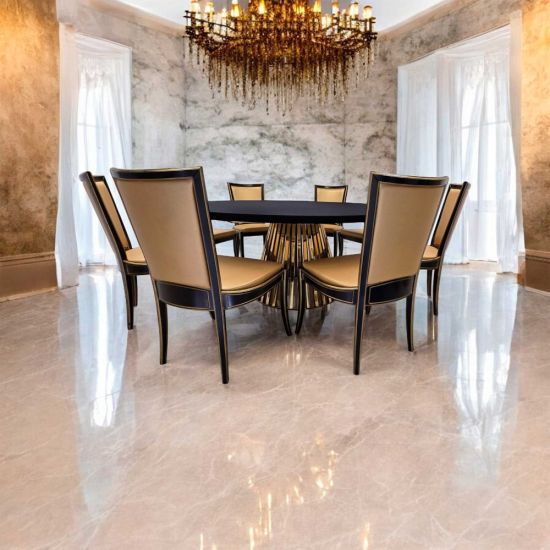 “72″ round Bohemian dining table with black wood top and matching gold base, ideal for modern event dining and reception décor.