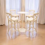 White Coco barstool with cross back design white and  white seat pad, ideal for coastal weddings and event seating