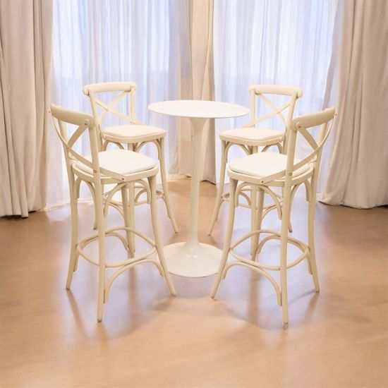 White Coco barstool with cross back design white and  white seat pad, ideal for coastal weddings and event seating