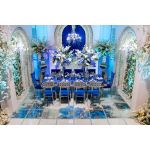 Silver metal Bottega armless banquet chair with Magenta upholstered cushion for luxury event seating