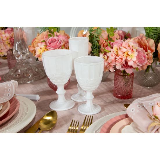 Bella white wine glass with opaque textured bowl and short stem, elegant event glassware for weddings, parties, and bar service, rack of 25.