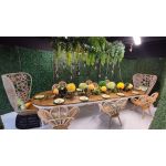 Plumage chair with fan-shaped rattan back and white cushion, boho statement seating rental for weddings and event lounges.