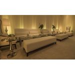Soho 7-foot armless white sofa section with straight back and modern design, modular lounge seating rental for weddings and events.