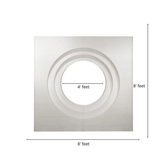 White square panel backdrop with layered circular cutout center, modern geometric feature wall for weddings, photo ops, and event décor.