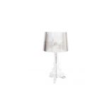 Small clear Colosseum table lamp with transparent pleated shade and ornate base, chic accent lighting for weddings and event décor.