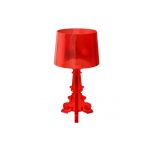 Large red Colosseum table lamp with pleated shade and ornate sculpted base, bold accent lighting for event lounges and décor styling.