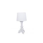 Small white Colosseum table lamp with pleated shade and ornate sculpted base, clean accent lighting for weddings and event décor.