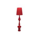Tall red Glam table lamp with tapered shade and stacked sculpted base, bold accent lighting for parties, lounges, and event décor styling.