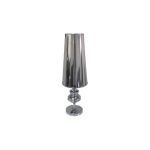 Small silver Glam table lamp with tapered shade and stacked rounded base, sleek accent lighting for modern events and lounge décor.