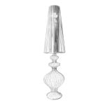 Large white wire-frame lamp with tall open cage shade and ornate base, elegant accent lighting for weddings and lounge décor styling.