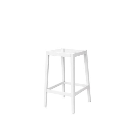 White ghost bar stool backless polyurethane frame with white finish and foot-rail, minimalist event-height bar seating