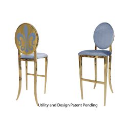 Fleur-de-lis Barstool Gold Chusion Dusty Blue