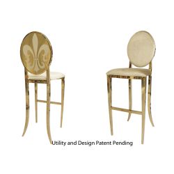 Fleur-de-lis Barstool Gold Chusion Ivory
