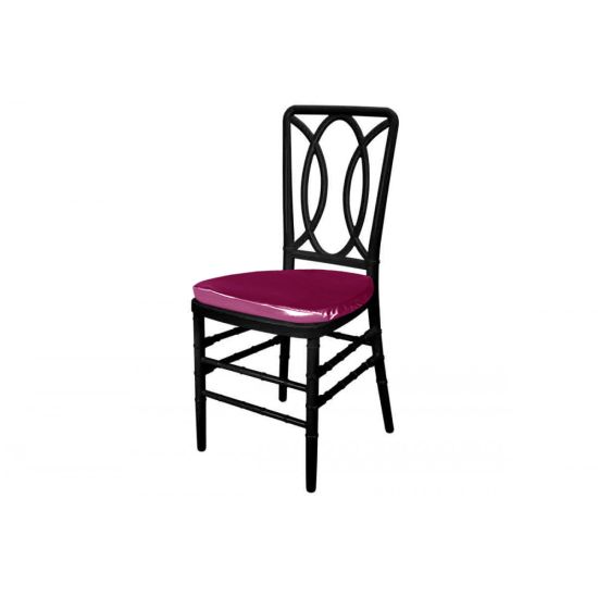 Black Clash resin chair with Magenta cushioned seat, intertwined oval backrest and sleek four-leg frame for sophisticated event seating