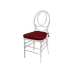 Clear resin Infinity chair with Brick cushioned seat, intertwined figure-8 backrest and sleek transparent frame for upscale event seating