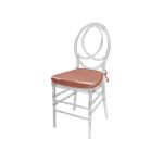 Clear resin Infinity chair with Coral cushioned seat, intertwined figure-8 backrest and sleek transparent frame for upscale event seating