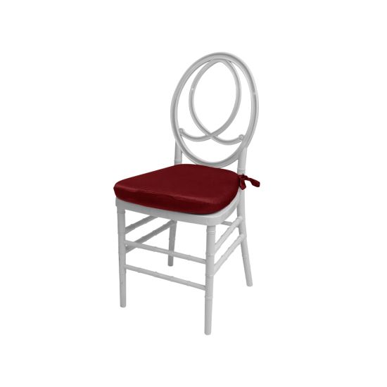 White resin Infinity chair with Brick cushioned seat, interlocking loop backrest and sleek frame for stylish event guest seating