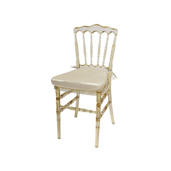 Amber resin Napoleon chair with Ivory cushioned seat, high spindled backrest and translucent event-grade frame