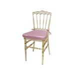 Amber resin Napoleon chair with Light Pink cushioned seat, high spindled backrest and translucent event-grade frame