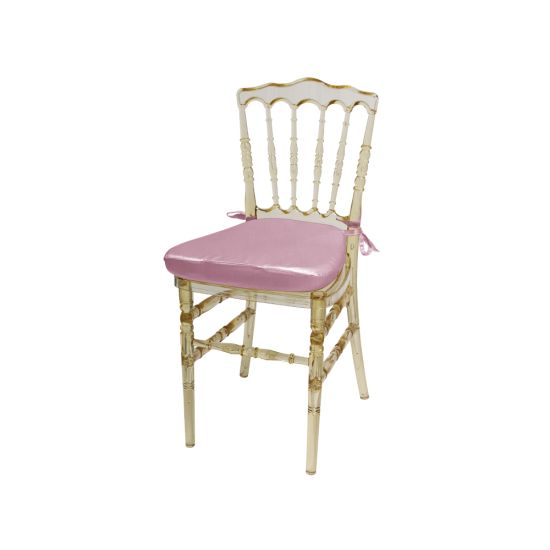 Amber resin Napoleon chair with Light Pink cushioned seat, high spindled backrest and translucent event-grade frame