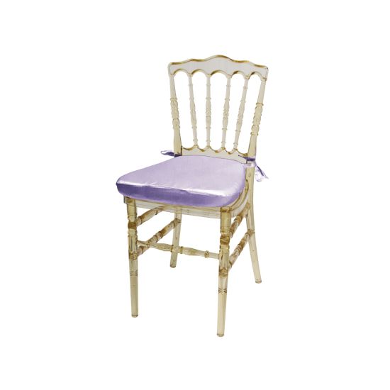 Amber resin Napoleon chair with Lilac cushioned seat, high spindled backrest and translucent event-grade frame