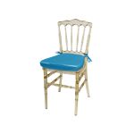 Amber resin Napoleon chair with Turquoise cushioned seat, high spindled backrest and translucent event-grade frame