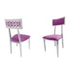 Silver metal Bottega armless banquet chair with Magenta upholstered cushion for luxury event seating