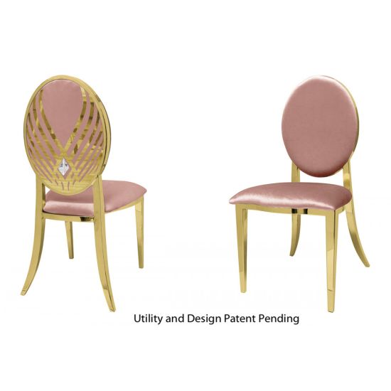 Gold stainless-steel Crystal Swan armless event chair with Rose Gold seat cushion