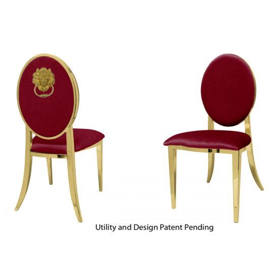 Gold metal Lion armless event chair with Red seat cushion