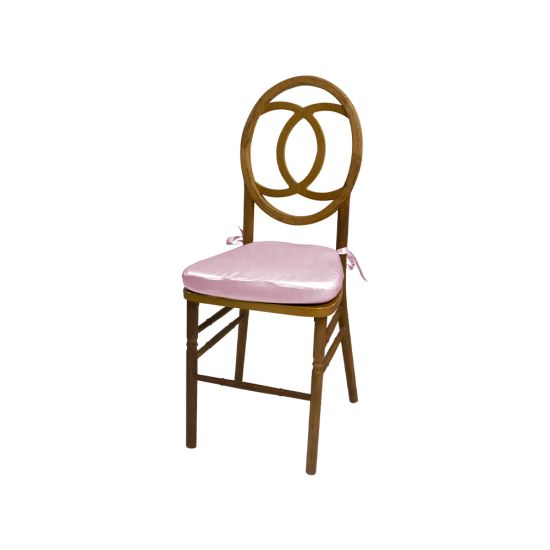 Light-wood Infinity chair with Light Pink cushioned seat and intertwined loop backrest, stylish event guest seating