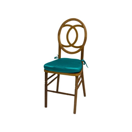 Light-wood Infinity chair with Teal cushioned seat and intertwined loop backrest, stylish event guest seating