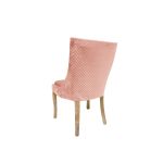 Isabella dining chair with Light Pink upholstered seat and curved high back, natural wood legs, modern seating for weddings, parties, and events.