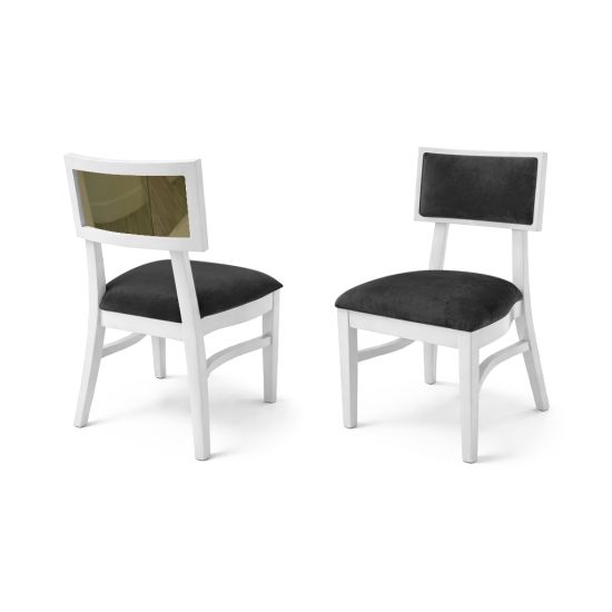 Milano white chair with gold mirrored backrest panel and solid white wood frame for elegant luxury event seating