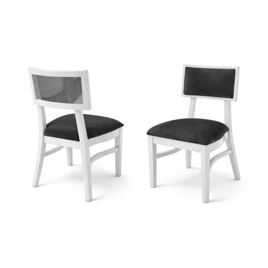 Milano white chair with silver mirrored backrest panel and solid white wood frame for modern luxury event seating