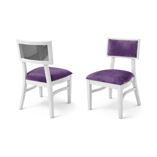 Milano white chair with silver mirrored backrest panel and solid white wood frame for modern luxury event seating
