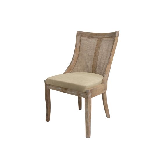 Monaco event chair in natural wood with Champagne  velvet cushion.