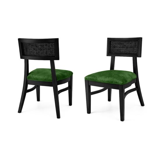 Siena chair with woven cane backrest panel, upholstered seat and solid wood frame with curved legs for elegant event seating